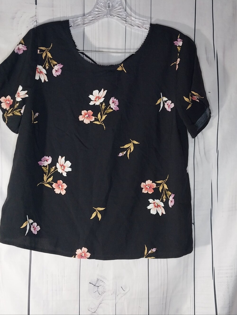 Abercrombie & Fitch Black Floral Feminine Coquette Short Sleeve Blouse